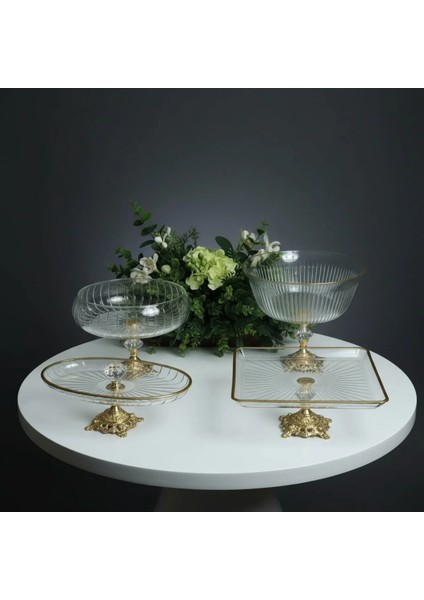 Gold Detaylı Metal Ayak 4 Parça Sunum ve Servis Seti fiyatları