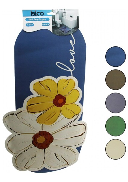 Çiçek Figürlü - Renkli 45X75CM Su Emici - Sihirli Banyo Paspası Elastik (5324)