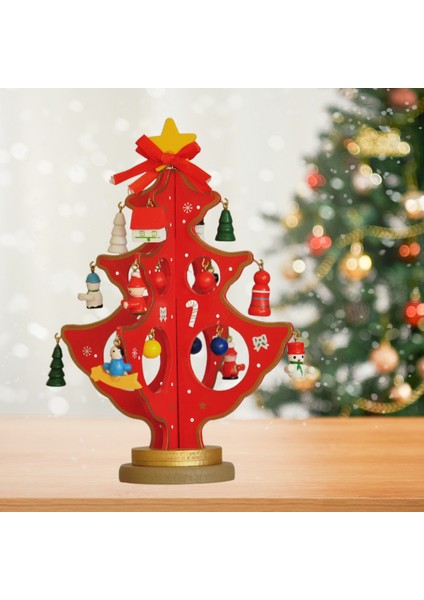 Yılbaşı Ahşap Dekor 20 cm -Çam Ağacı Kırmızı-
