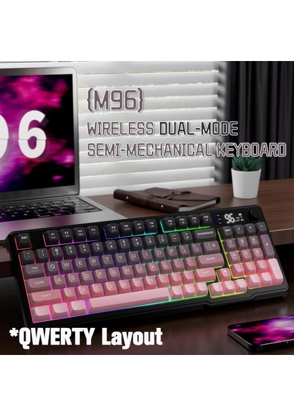 M96 Ofis Klavye Bluetooth/2.4g Kablosuz Oyuncu Klavye Işıklı USB Type-C Kablolu Şarjlı fiyatları