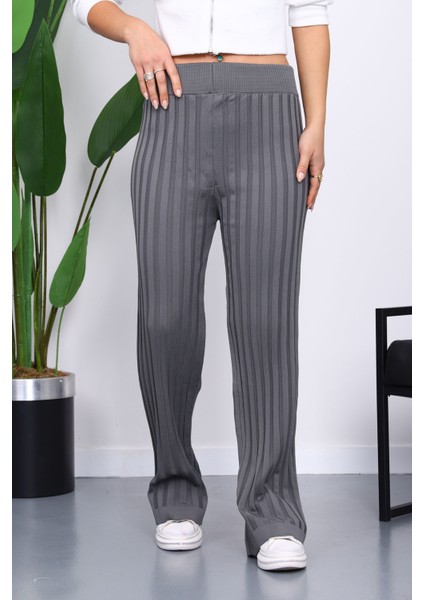 Füme Yüksek Bel Fitilli Bol Paça Triko Pantolon fiyatları