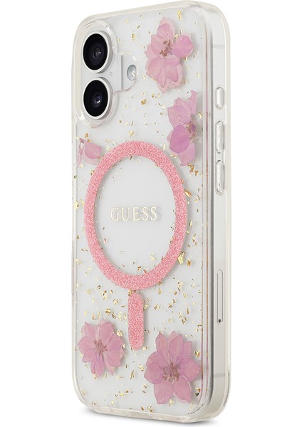 iPhone 17 Uyumlu Kılıf Guess Orjinal Lisanslı M-Safe Özellikli Transparan Resin Flowers Kapak Pembe fiyatları