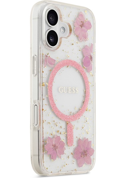 iPhone 17 Uyumlu Kılıf Guess Orjinal Lisanslı M-Safe Özellikli Transparan Resin Flowers Kapak Pembe fırsatları