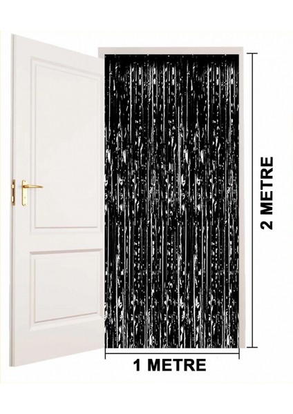 Siyah Ekstra Metalize Parlak Saçaklı Arka Fon Perde fırsatları