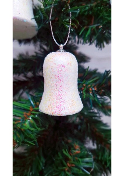 Yılbaşı Ağacı Süsü 4.5 cm Cici Beyaz Simli Çan Işıltılı Parıltılı Süs Parlak 6 Adet modelleri