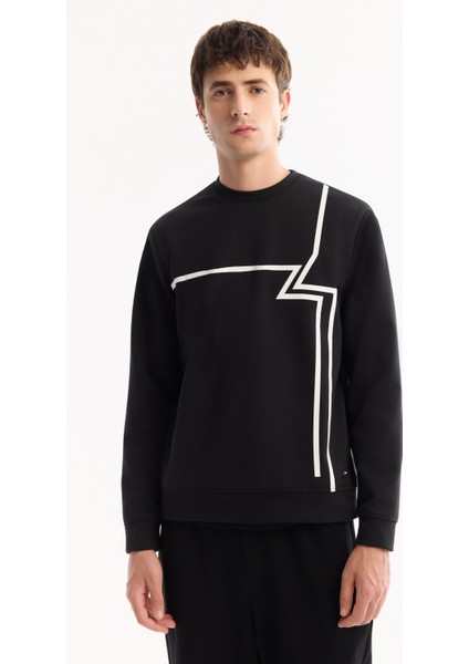Erkek Siyah Bisiklet Yaka Pamuklu Bi-Stretch Baskılı Regular Fit Sweatshirt A52Y1284