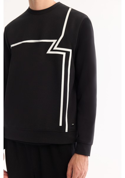 Erkek Siyah Bisiklet Yaka Pamuklu Bi-Stretch Baskılı Regular Fit Sweatshirt A52Y1284