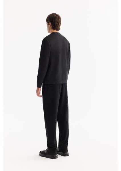 Erkek Siyah Bisiklet Yaka Pamuklu Bi-Stretch Baskılı Regular Fit Sweatshirt A52Y1284