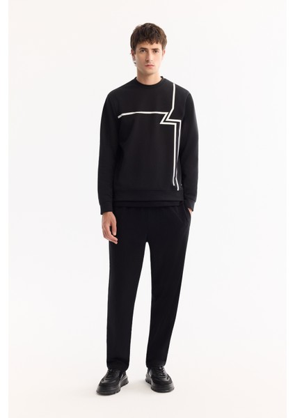 Erkek Siyah Bisiklet Yaka Pamuklu Bi-Stretch Baskılı Regular Fit Sweatshirt A52Y1284