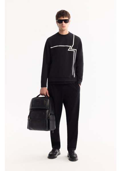 Erkek Siyah Bisiklet Yaka Pamuklu Bi-Stretch Baskılı Regular Fit Sweatshirt A52Y1284