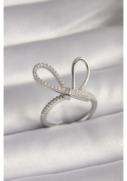 Bfs Pirinç Gümüş Renk Zirkon Taşlı Düğüm Model Kadın Yüzük