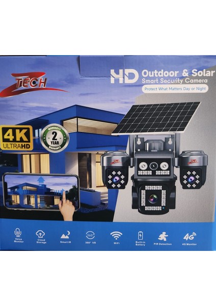 Ztech Z7 Plus 4 Kameralı 8mp E-Sim Çift Solar Panel | 4g Aov Ptz Kamera | Gece Renkli Görüş | Hieasy modelleri