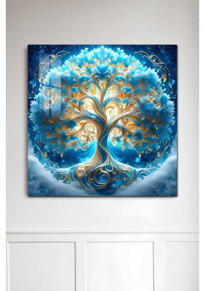 3D Görünümlü Temperli Cam Tablo – Altın Detaylı Hayat Ağacı Teması 33X33 cm Uv BASKI-CTK072 fiyatları