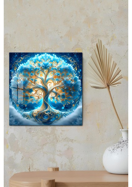 3D Görünümlü Temperli Cam Tablo – Altın Detaylı Hayat Ağacı Teması 33X33 cm Uv BASKI-CTK072 modelleri