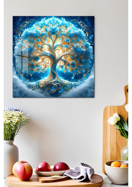3D Görünümlü Temperli Cam Tablo – Altın Detaylı Hayat Ağacı Teması 33X33 cm Uv BASKI-CTK072 fırsatları