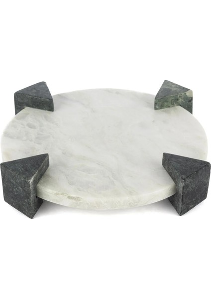 Ayaklı Beyaz Mermer Dekoratif Tepsi 26X6CM