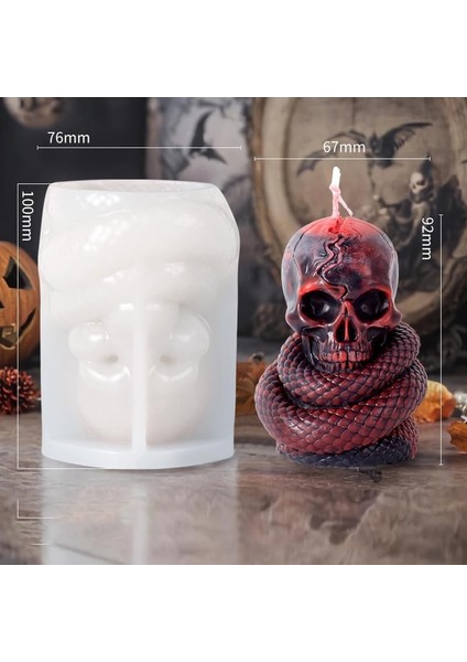 Ayrıntılı Yılanlı Kurukafa Silikon Mum Kalıbı Epoksi Reçine Taş Tozu Mum Kek Pasta Süsleme Kalıp