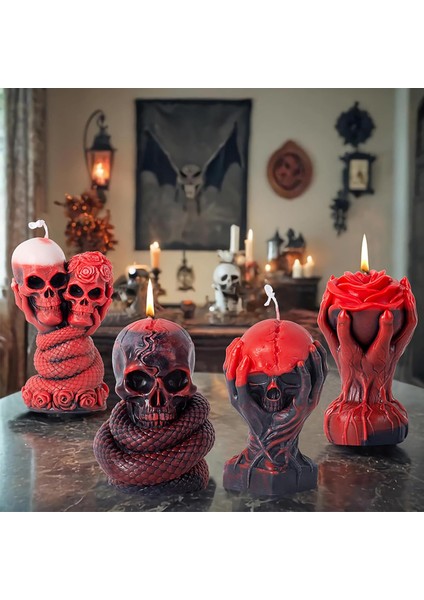 Ayrıntılı Yılanlı Kurukafa Silikon Mum Kalıbı Epoksi Reçine Taş Tozu Mum Kek Pasta Süsleme Kalıp fırsatları