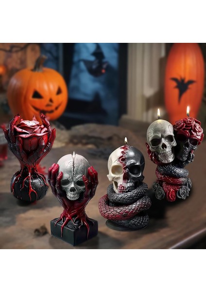 Ayrıntılı Yılanlı Kurukafa Silikon Mum Kalıbı Epoksi Reçine Taş Tozu Mum Kek Pasta Süsleme Kalıp indirimleri