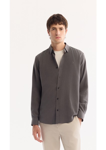 Erkek Antrasit Düğmeli Yaka Soft Touch Regular Fit Gömlek A52Y2061