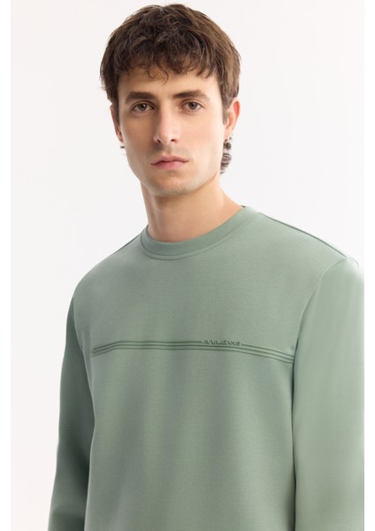 Erkek Su Yeşili Bisiklet Yaka Pamuklu Bi-Stretch Baskılı Regular Fit Sweatshirt A52Y1325