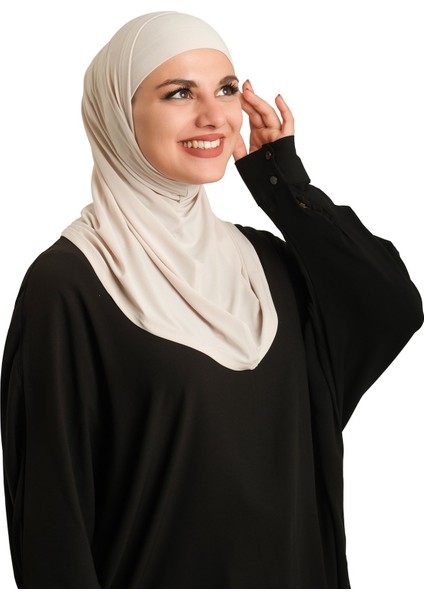 Bej Pratik Hazır Geçmeli Boru Boneli Ikili Tesettür Eşarp Sandy Düz 2501_12