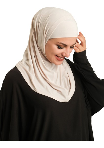 Bej Pratik Hazır Geçmeli Boru Boneli Ikili Tesettür Eşarp Sandy Düz 2501_12 modelleri