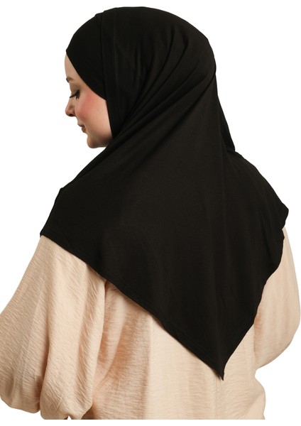 Siyah Pratik Hazır Geçmeli Tesettür Eşarp Viskon Boneli Büyük Boy 1290BV_01 fırsatları