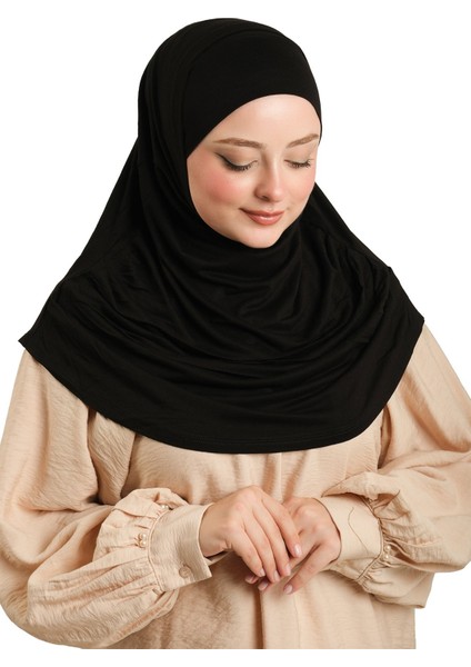 Siyah Pratik Hazır Geçmeli Tesettür Eşarp Viskon Boneli Büyük Boy 1290BV_01 indirimleri