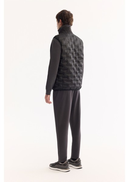 Erkek Siyah Dik Yaka Su İtici Rüzgar Geçirmez Hafif Şişme Comfort Fit Yelek A52Y6583
