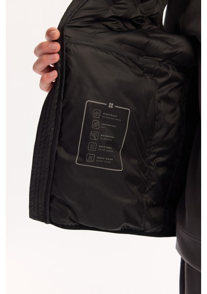 Erkek Siyah Dik Yaka Su İtici Rüzgar Geçirmez Hafif Şişme Comfort Fit Yelek A52Y6583