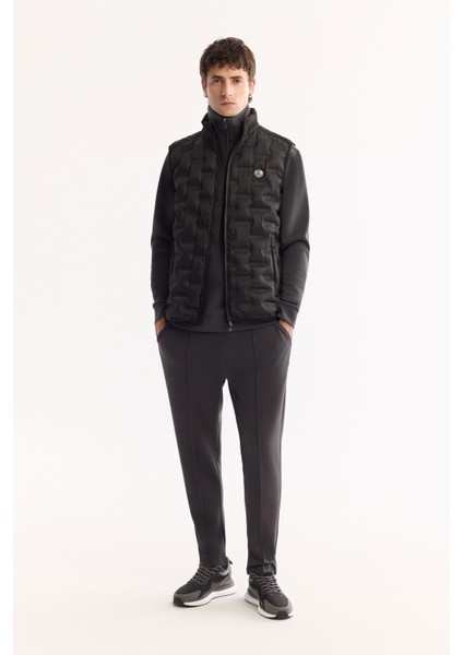 Erkek Siyah Dik Yaka Su İtici Rüzgar Geçirmez Hafif Şişme Comfort Fit Yelek A52Y6583