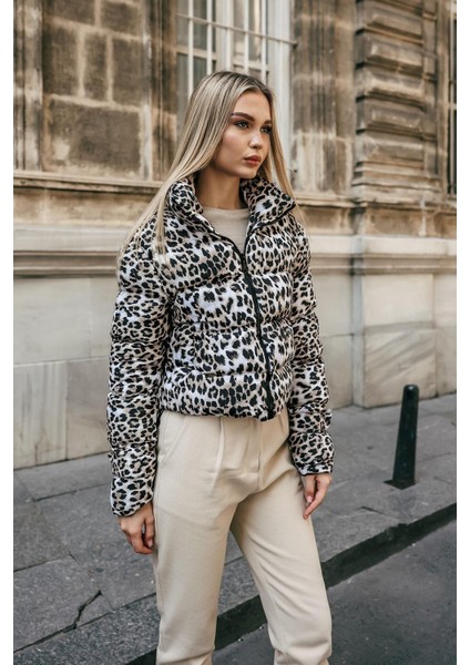Kadın Leopar Desenli Şişme Mont fırsatları