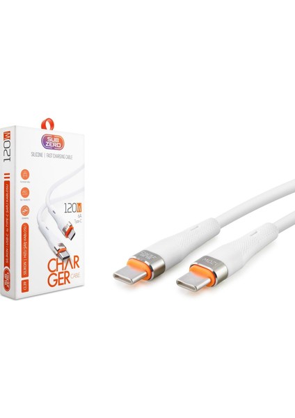 Subzero Type C + Type C 120W 6A Güçlü Şarj ve Data Kablosu