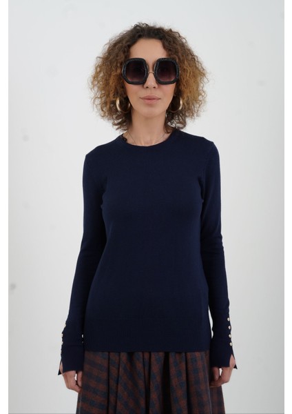 Lacivert O Yaka Kolu Droplu Kazak modelleri