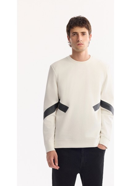 Erkek Ekru Bisiklet Yaka Pamuklu Bi-Stretch Baskılı Regular Fit Sweatshirt A52Y1296