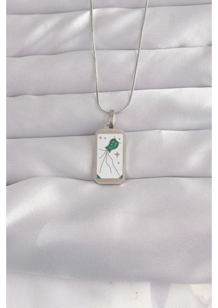 Bfs 316L Çelik Gümüş Renk Beyaz Mineli Tarot Kolye