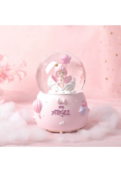 Sevimli Melek Figürlü Tasarım Orta Boy Işıklı Müzikli Kar Küresi modelleri