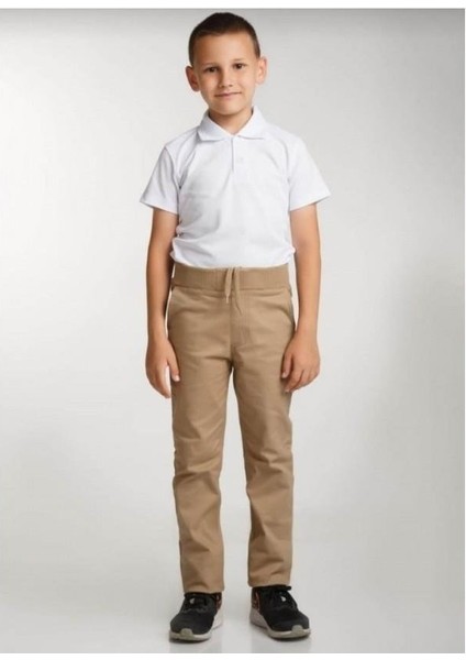 Çocuk Beli Ribanalı Tam Lastikli Kanvas Kumaş Günlük ve Okul Pantolonu