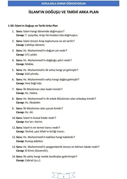 Sorularla Dinimi Öğreniyorum Kitabı modelleri