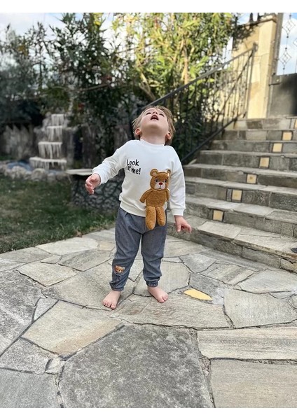 Litaetrend 2-3-4 Yaş Ayıcık Sallanan Ayak Desenli Likra Penye Kumaş Sweat Pantolonlu Kız Erkek 2li Çocuk Takımı Indigo fiyatları