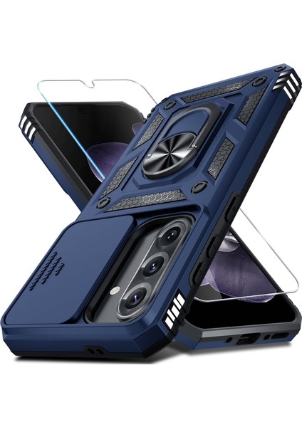 Samsung Galaxy A56 Uyumlu Ekran Koruyucu Kılıf Sürgülü Yüzüklü Standlı Darbe Emici Tank Kapak