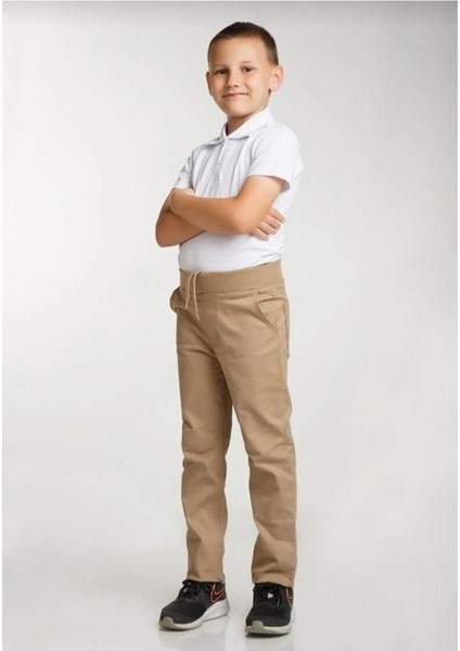 Çocuk Beli Ribanalı Tam Lastikli Kanvas Kumaş Günlük ve Okul Pantolonu modelleri