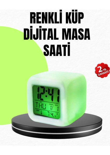 Gece Lambası Fonksiyonlu Renk Değiştiren LED Küp Dijital Saat