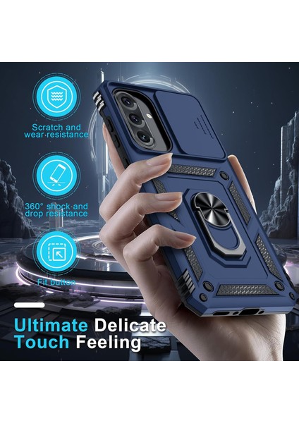 Samsung Galaxy A56 Uyumlu Ekran Koruyucu Kılıf Sürgülü Yüzüklü Standlı Darbe Emici Tank Kapak