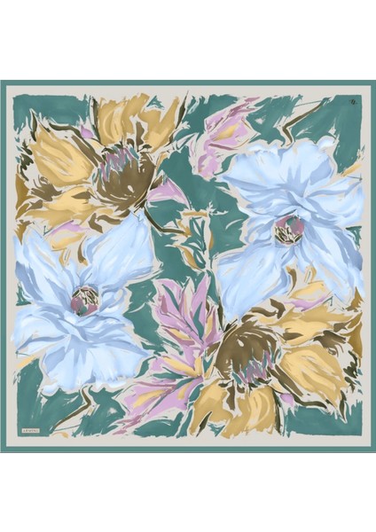 Armine Ipek Eşarp 2025 Yaz - 9337-50 Yeşil Mavi Twill