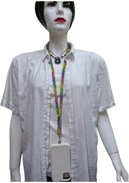 Renkli Taşlı Örgü Telefon Boyun Askısı Tüm Kılıflara Uyumlu