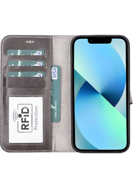 Apple iPhone 13 Pro Max Uyumlu Deri Cüzdanlı Kılıf Mwwn Tn1 Gri fiyatları