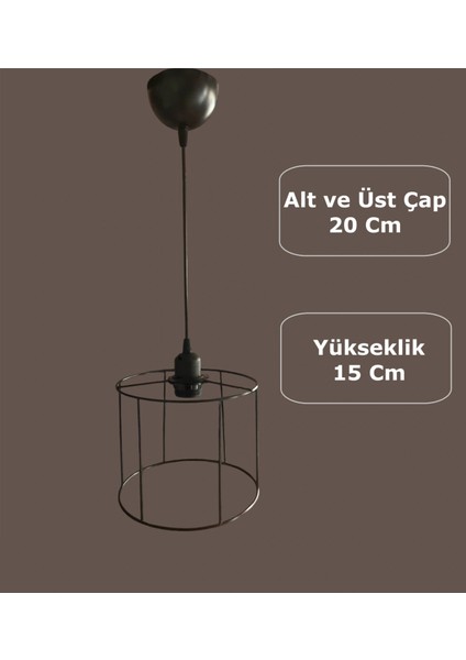 Silindir Avize Teli , Iskeleti (Küçük Kısa 20X15 Cm) Siyah Statik Boyalı (Duy Takımı Dahil)