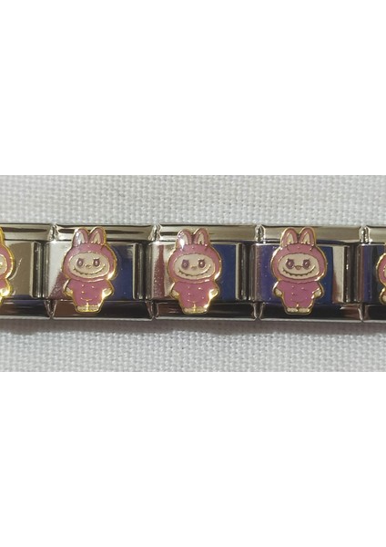 Pembe Labubu Temalı Charm, Italyan Bileklik Uyumlu Sarı Emaye Paslanmaz Çelik modelleri